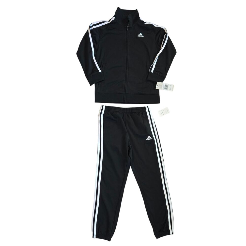 NEW Adidas Kids Track Suit Jacket Pants Set Black White Size 7 Boy
